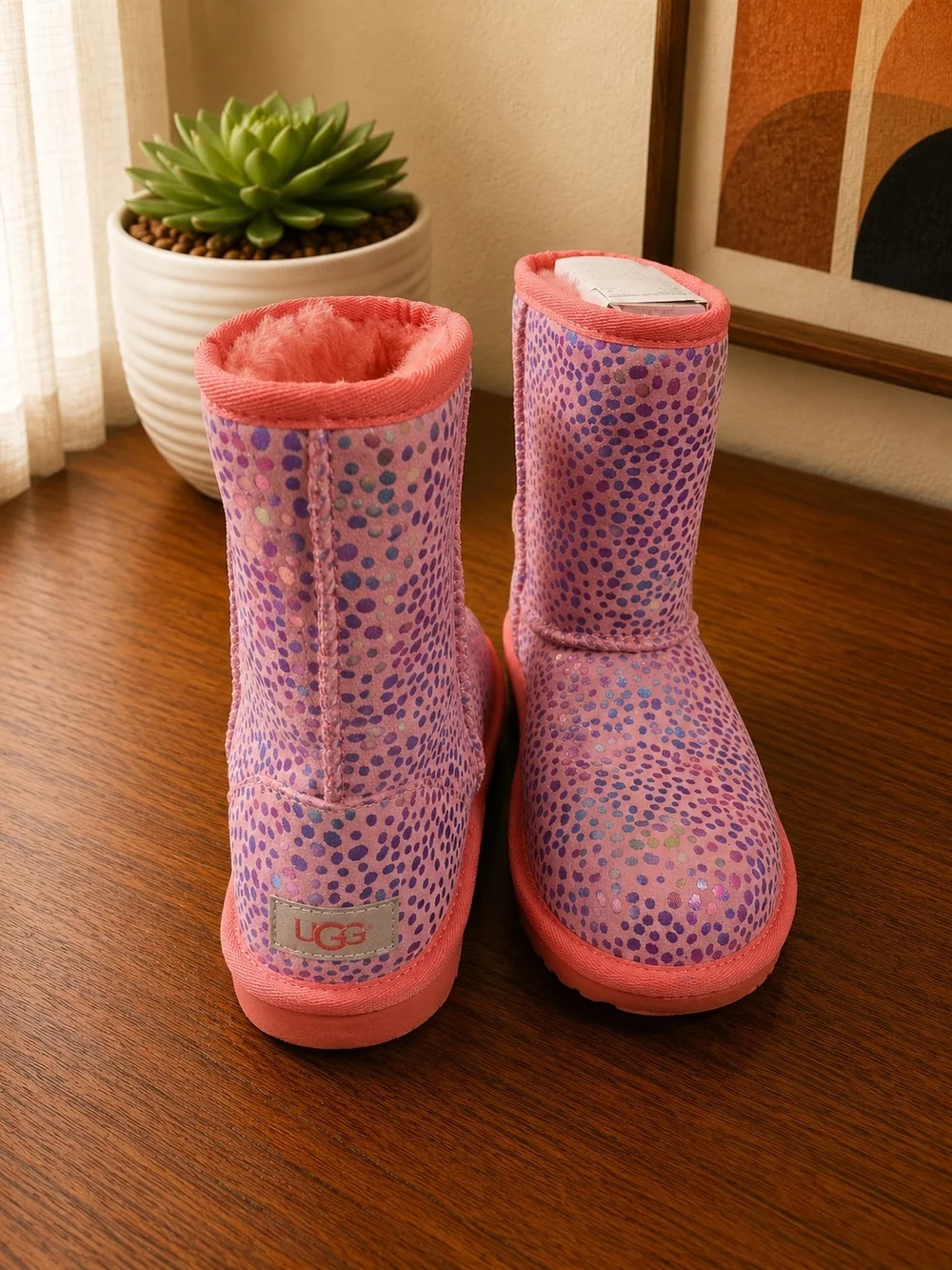 UGG Kids Classic II Spots Boots Pink Leopard Print Size 6